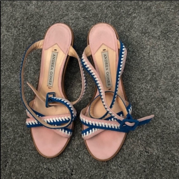 New - BLUE Andrea Gomez Bea suede block heels - Picture 4 of 8